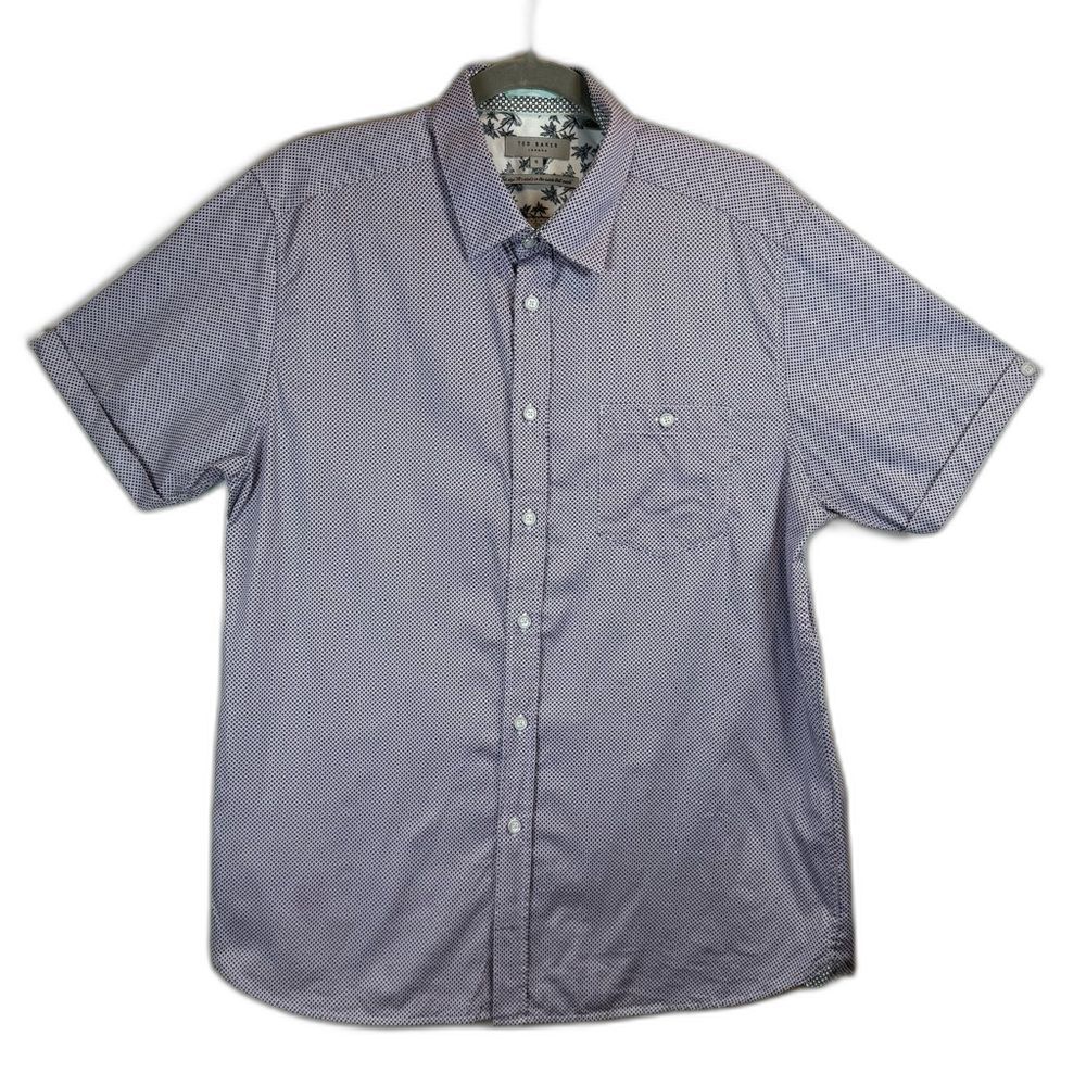 Ted Baker London Short Sleeve Shirt Size XL Cotton Purple Gray Work Business